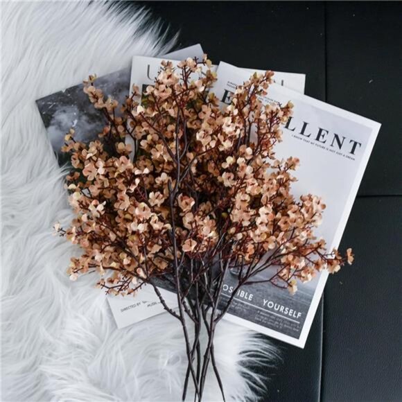 Light Brown Artificial Baby’s Breath Flowers 6 Bundles Silk Gypsophila with Stem - Picture 6 of 7